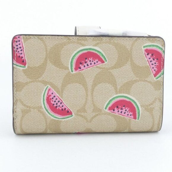 Coach Signature Light Khaki Watermelon Medium Corner Zip Wallet NWT 3152 - Picture 2 of 4